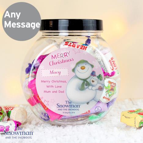 Personalised The Snowman & The Snowdog Pink Sweet Jar Extra Image 1